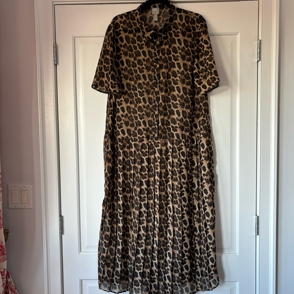 ASOS Leopard Chiffon Midi Pleated A-Line Dress Size 14 NWOT. - Picture 1 of 5